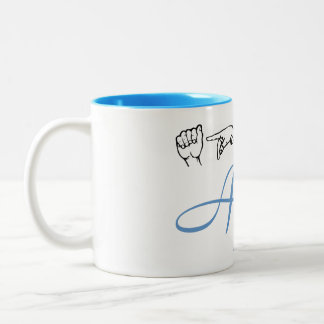 ASL American Sign Language Fingerspelled April Two Two-Tone Coffee Mug