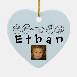 ASL American Sign Language Fingerspelled Ethan Ceramic Tree Decoration