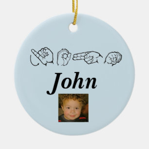 ASL American Sign Language Fingerspelled John Ceramic Tree Decoration