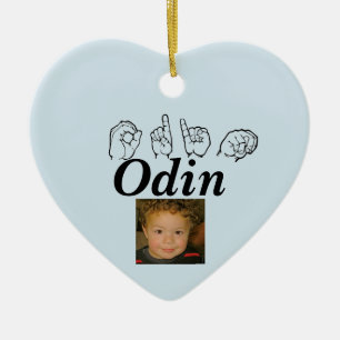 ASL American Sign Language Fingerspelled Odin Ceramic Tree Decoration