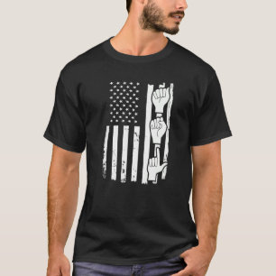 Asl American Sign Language Usa Flag T-Shirt