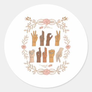 Asl Anti Trump Sign Language Floral Funny Classic Round Sticker