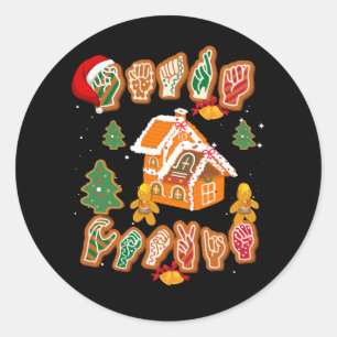 ASL Christmas American Sign Language Gingerbread H Classic Round Sticker
