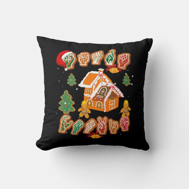 ASL Christmas American Sign Language Gingerbread H Cushion (Front)