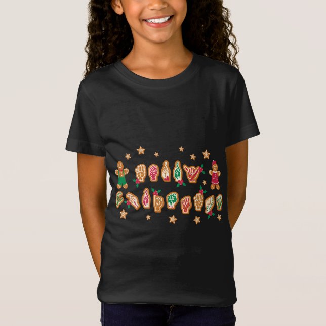 ASL Christmas American Sign Language Gingerbread H T-Shirt (Front)