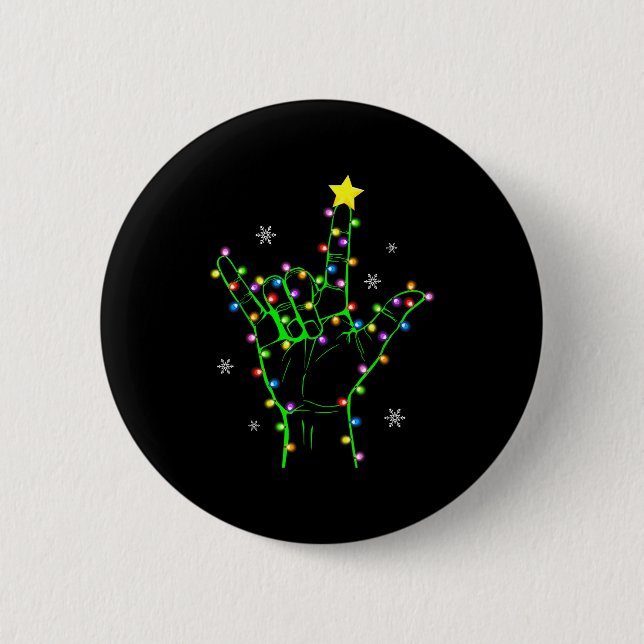 Asl Christmas Christmas Tree Lights American Sign  6 Cm Round Badge (Front)