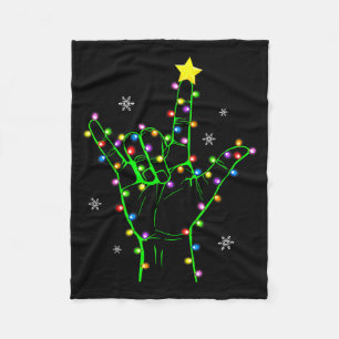 Asl Christmas Christmas Tree Lights American Sign  Fleece Blanket