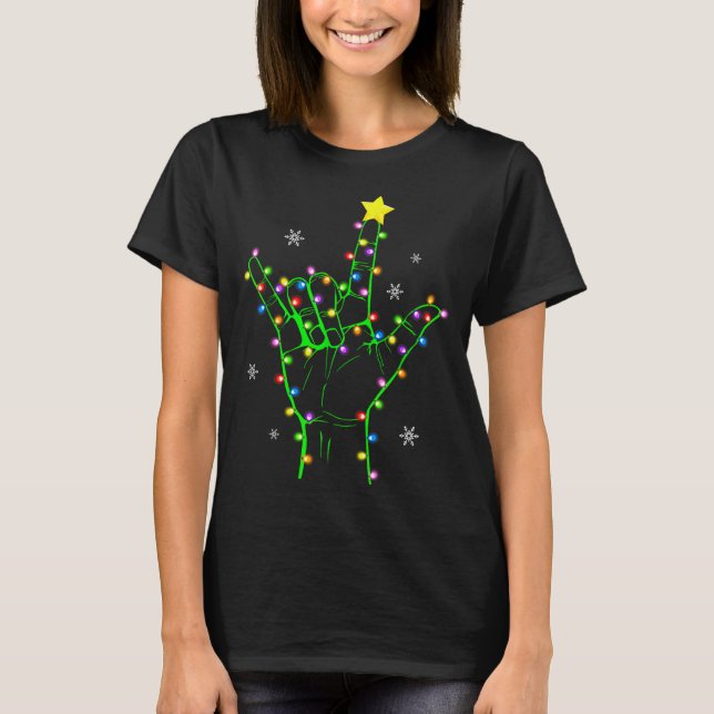 Asl Christmas Christmas Tree Lights American Sign  T-Shirt (Front)