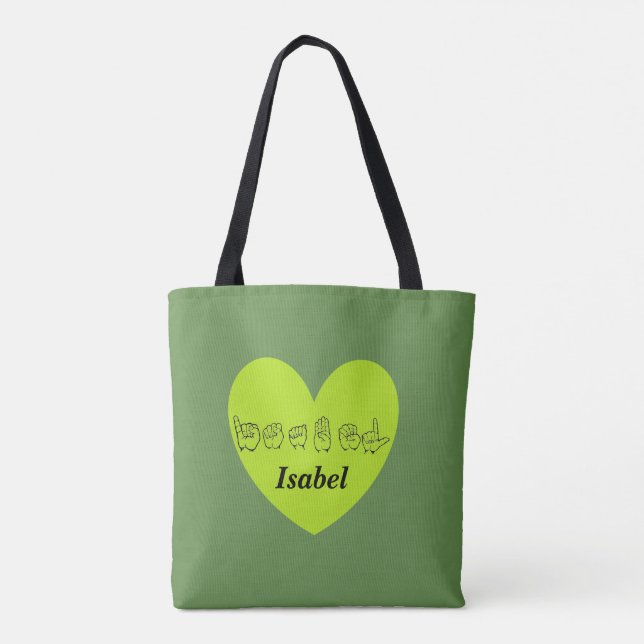ASL Custom Name Isabel Fingerspell Alphabet Tote Bag (Back)