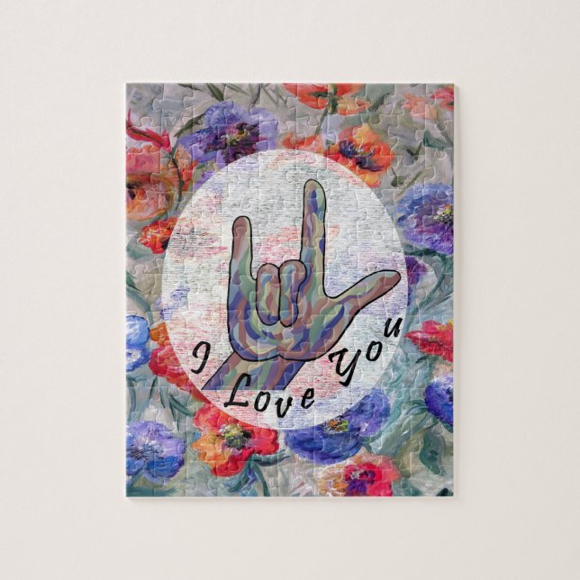 ASL Flowers and I Love You Jigsaw Puzzle (Vertical)