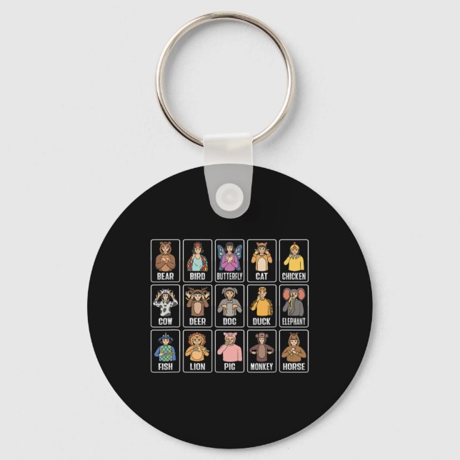 Asl Hand Gesture Animals Deaf Hearing Loss Awarene Key Ring (Front)