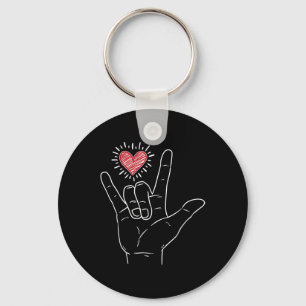 Asl Heart I Love You Hand Sign Language Valentines Key Ring
