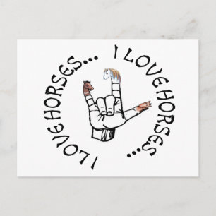ASL I LOVE HORSES (AMERICAN SIGN LANGUAGE) POSTCARD