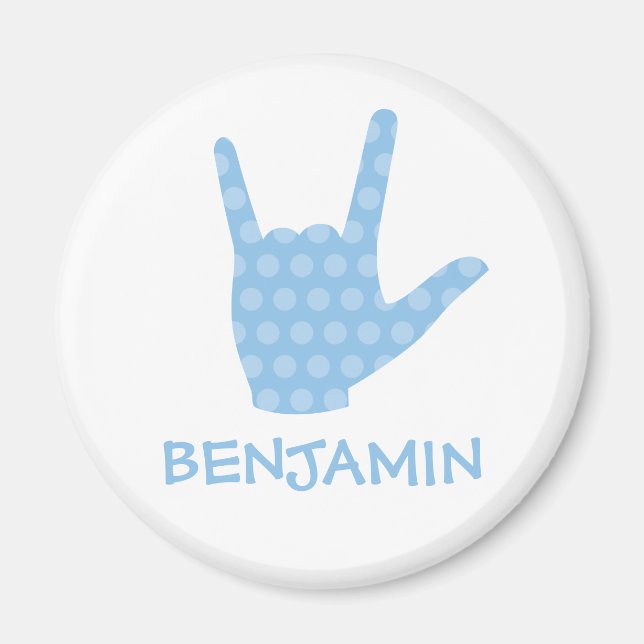 ASL I Love You Blue Dots Sign Language Name Magnet (Front)