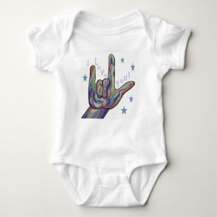 ASL I Love You Denim and Camouflage Colours Baby Bodysuit