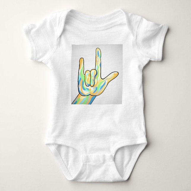 ASL I Love You Grey Baby Bodysuit (Front)