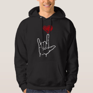 ASL I Love You Hand Heart American Sign Language Hoodie