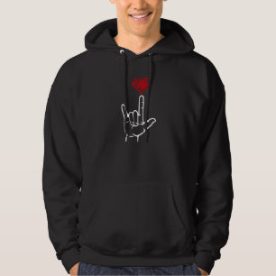 ASL I Love You Hand Heart American Sign Language Hoodie
