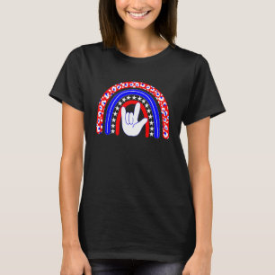 ASL I Love You Leopard Rainbow Sign Language 4th o T-Shirt