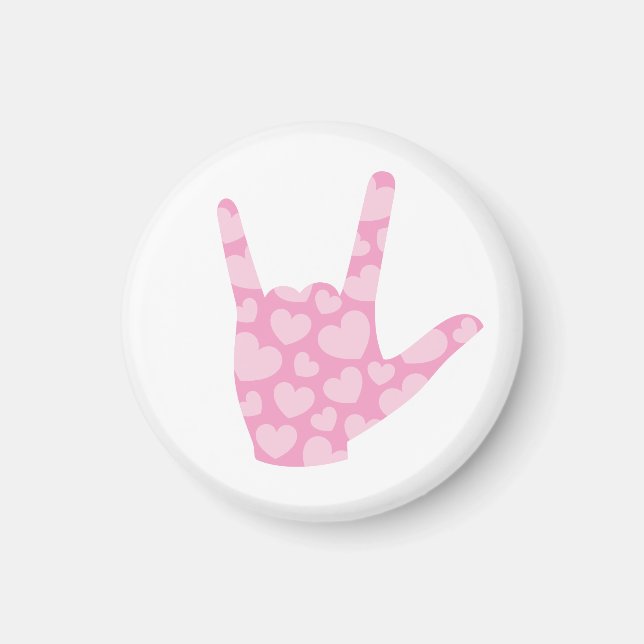 ASL I Love You Pink Hearts Sign Language Magnet (Front)