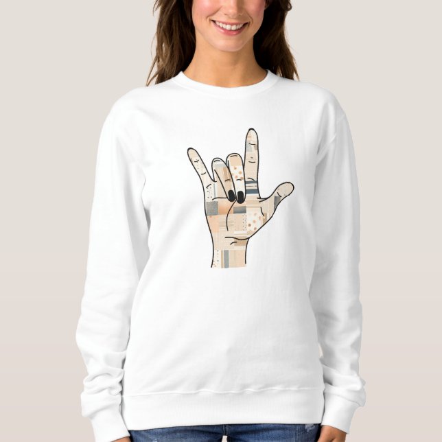 ASL "I love you" shirt - Boho quilt, Sign Language (Front)