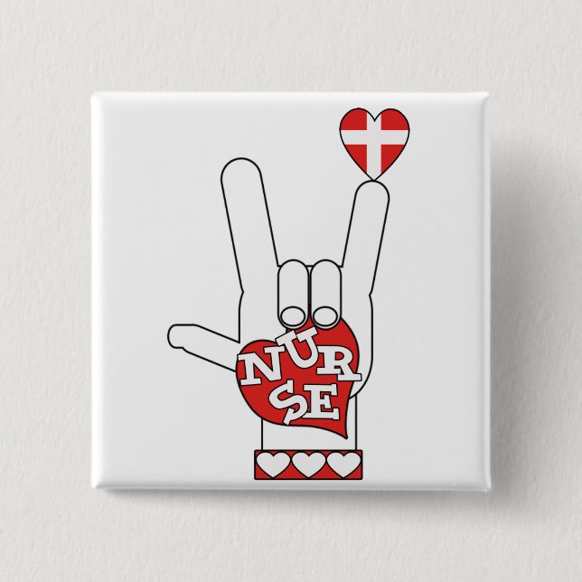 ASL I Love YOU Sign Language - HAND HEART NURSE 15 Cm Square Badge (Front)