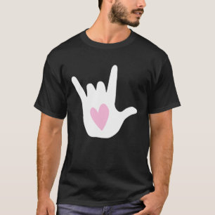 ASL I Love You Sign Language Hand Symbol with Pink T-Shirt