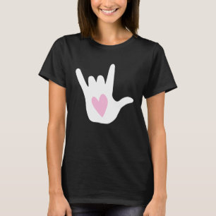 ASL I Love You Sign Language Hand Symbol with Pink T-Shirt