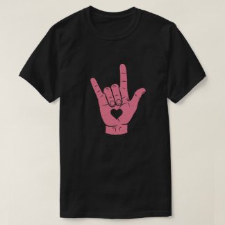 ASL "I Love You" Sign Language Hand with Heart T-Shirt
