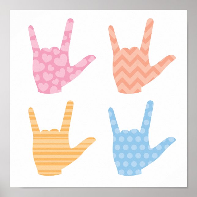 ASL I Love You Sign Language Patterns Poster (Front)