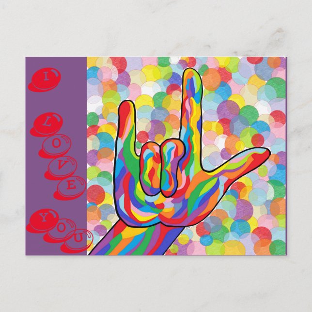 ASL I Love You with Bubble Background Postcard (Front)
