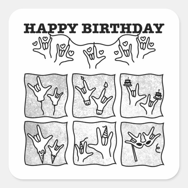 ASL ILY Obsession - Happy Birthday!  Square Sticker (Front)