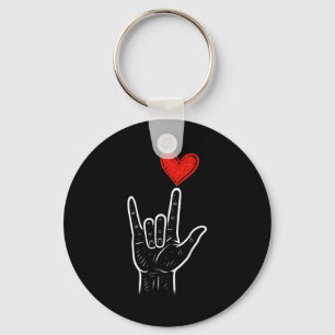 Asl Love Hand Sign Heart Valentines Day Mens Women Key Ring