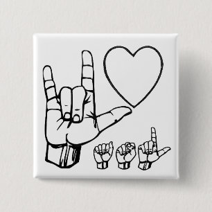 asl love, heart, asl 15 cm square badge
