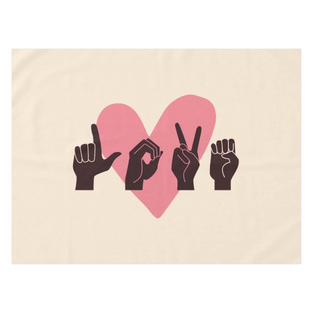 ASL Love IV - Valentine's Day Tablecloth (Front (Horizontal))