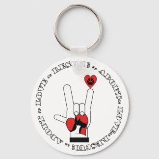 ASL - LOVE SIGN - ADOPT - RESCUE - CATS - DOGS KEY RING