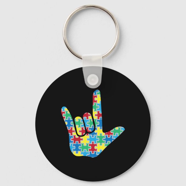 ASL Love Sign Autism Awareness  Key Ring (Front)