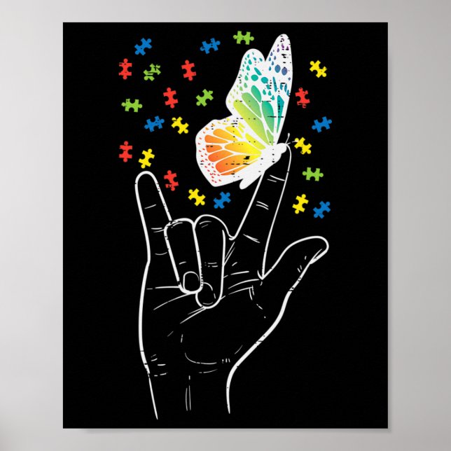 Asl Love Sign Butterfly Puzzle Autism Awareness Sp (Front)