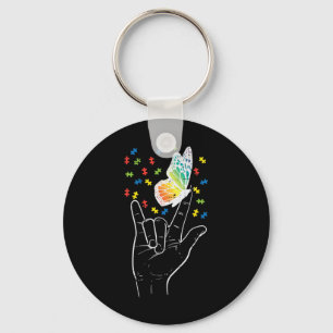 Asl Love Sign Butterfly Puzzle Autism Awareness Sp Key Ring