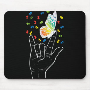 Asl Love Sign Butterfly Puzzle Autism Awareness Sp Mouse Pad