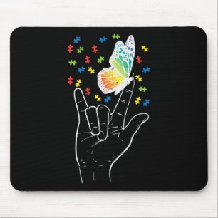 Asl Love Sign Butterfly Puzzle Autism Awareness Sp Mouse Pad