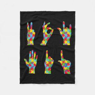 Asl Love Sign Language Autism Awareness  Fleece Blanket