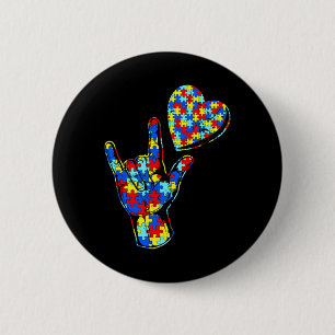 ASL Love Sign Language Autism Awareness Puzzle Kin 6 Cm Round Badge
