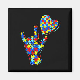 ASL Love Sign Language Autism Awareness Puzzle Kin Magnet