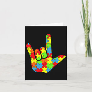 Asl Love Sign Language Autism Awareness Puzzle Pie Card