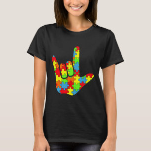 Asl Love Sign Language Autism Awareness Puzzle Pie T-Shirt