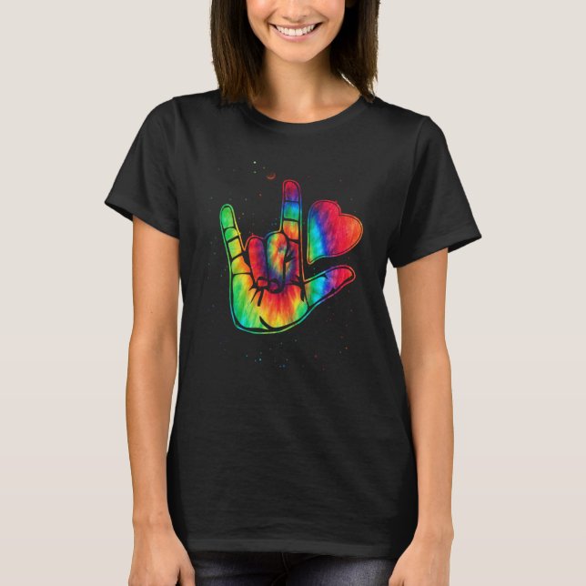 ASL Love Sign Language Autism Awareness Support  2 T-Shirt (Front)