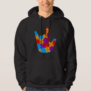 Asl Love Sign Language Autism Awareness Support Cu Hoodie