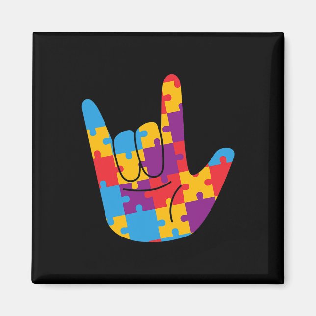 ASL Love Sign Language Autism Awareness Support Cu Magnet (Front)