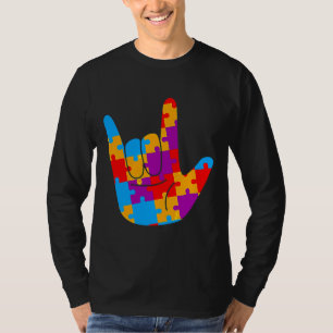 Asl Love Sign Language Autism Awareness Support Cu T-Shirt